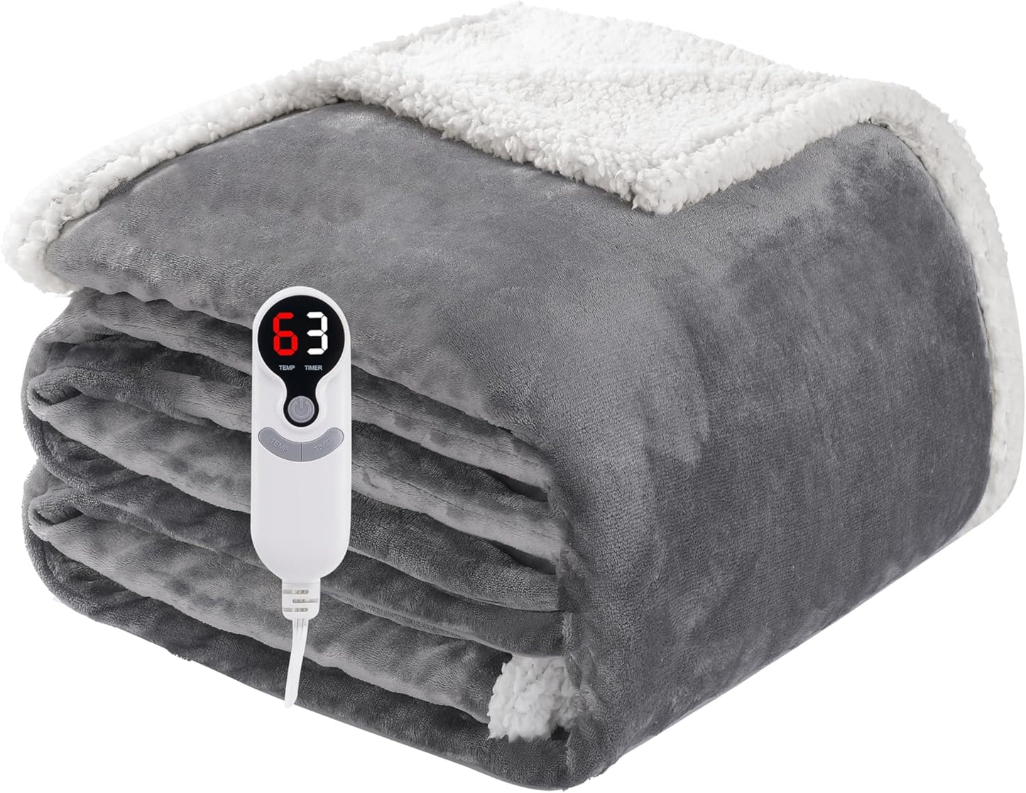 Electric Heated Blanket Full Size 72"x84", Soft Flannel with Overheat Protection, 6 Adjustable Heat Settings & 10-Hour Auto-Off Timer, Fast Heating for Winter Comfort, Light Gray