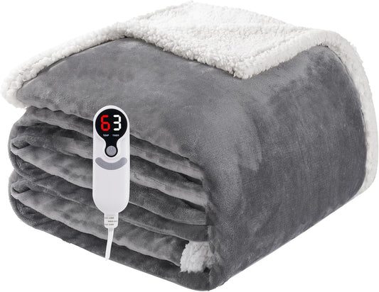 Electric Heated Blanket Full Size 72"x84", Soft Flannel with Overheat Protection, 6 Adjustable Heat Settings & 10-Hour Auto-Off Timer, Fast Heating for Winter Comfort, Light Gray