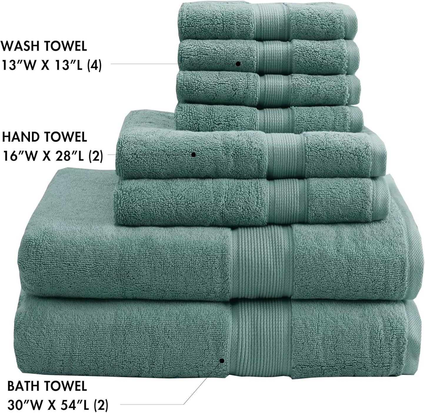Madison Park 800GSM Bathroom Towel Set of 8 100% Cotton Bath Towel Set for Bathroom Luxurious Highly Absorbent 2 Bath Towels 2 Hand Towels 4 Washcloths Quick Dry Spa Quality Dusty Green