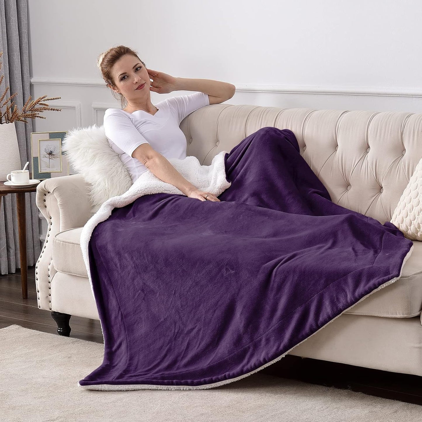 SOCHOW Sherpa Fleece Throw Blanket, Double-Sided Super Soft Luxurious Plush Blanket Throw Size, Aubergine, 50x60 inches