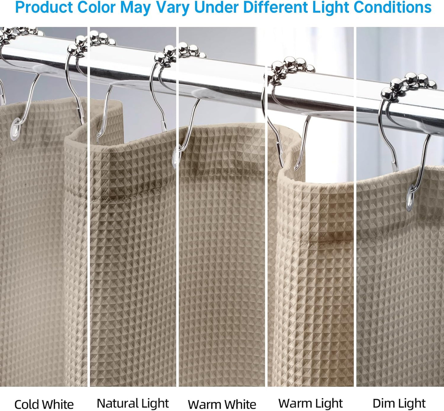 AmazerBath Waffle Shower Curtain Khaki, Stall Shower Curtain Tan, Hotel Quality Fabric Bathroom Shower Curtains, Heavy Duty 240GSM, 36 x 72 Inches