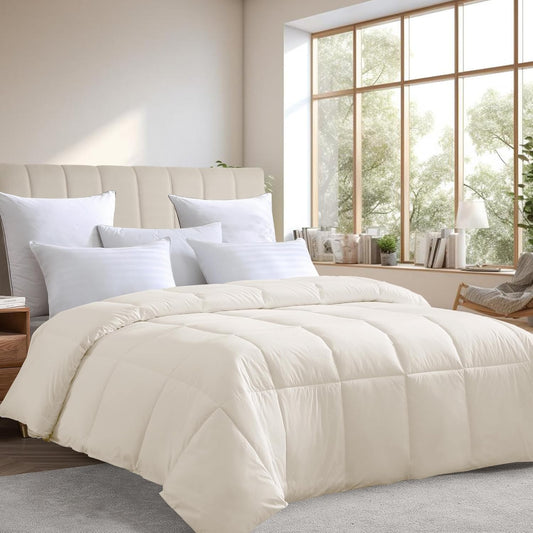 Farm to Home Down Alternative Comforter Queen Size Organic Cotton Duvet Insert Hotel Collection Hypoallergenic Machine Washable 98 x 90 for All Season