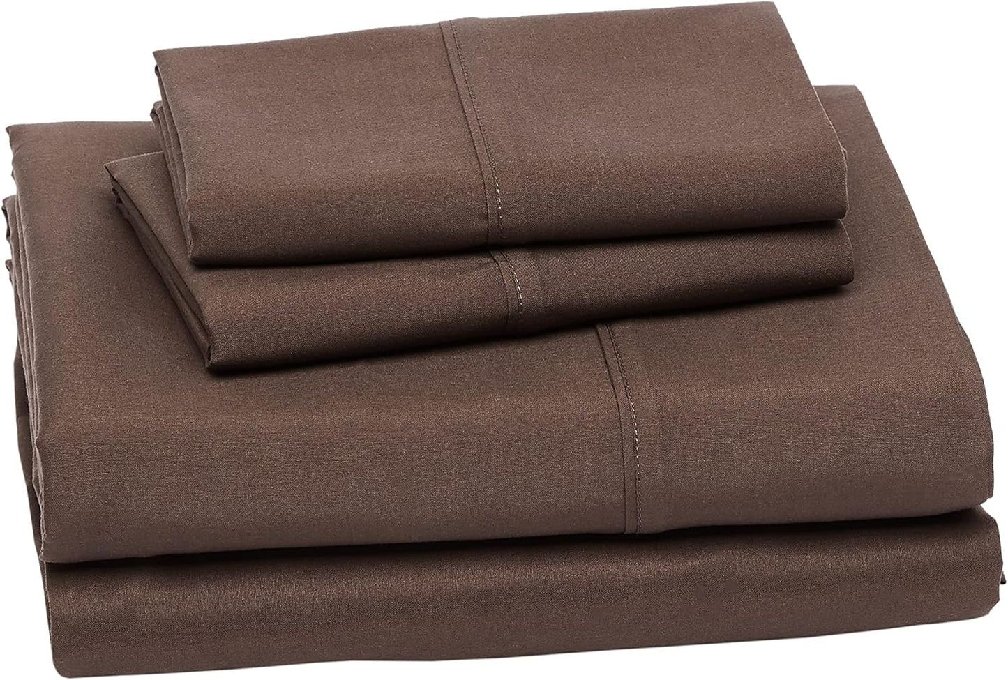 Amazon Basics Lightweight Super Soft Easy Care Microfiber 4 Piece Bed Sheet Set With 14-inch Deep Pockets, King, Chocolate, Solid