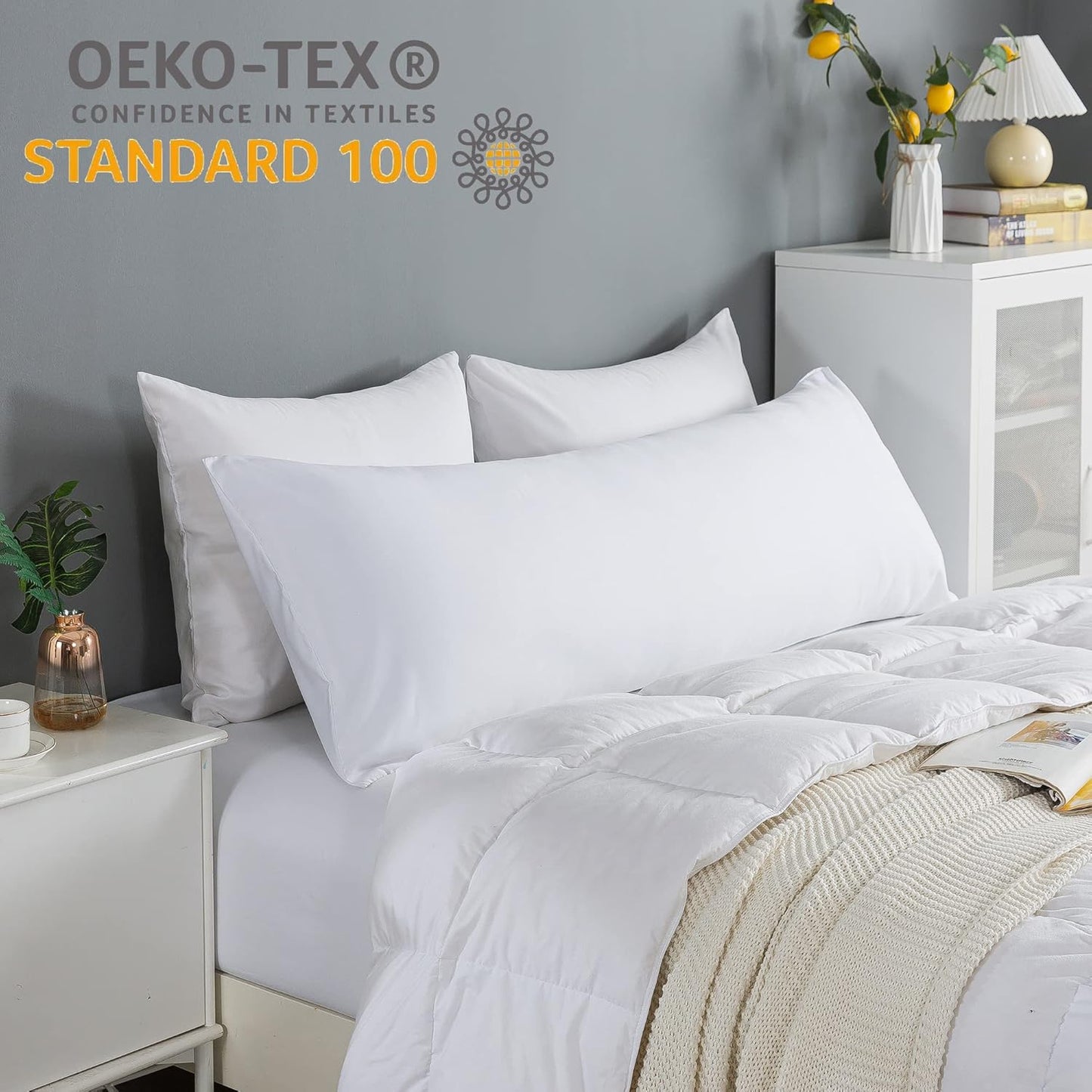 ELNIDO QUEEN Body Pillow with Pillowcase - Soft Long Bed Pillow for Adults - Breathable Full Body Pillow Insert for Sleeping, 20x54inches - White