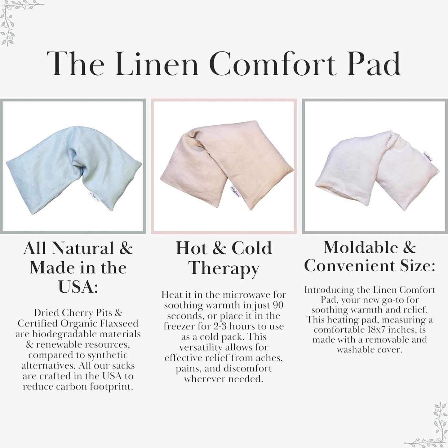 Sacksy Thyme Microwave Heating Pad - 100% Linen Cover, Unscented, Size 18x7, Comforting Heat Pad for Cramps, Back,Neck,Shoulders, Leg Pain, Hot Microwavable Heat Pack, Color: Natural, Made in USA