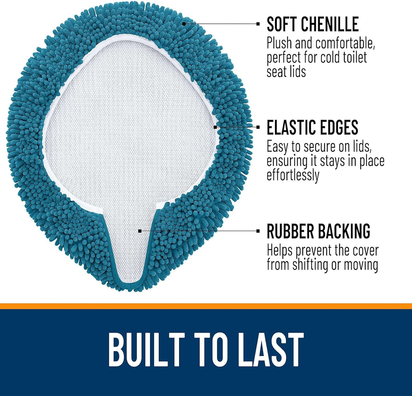 OLANLY Soft Chenille Bathroom Toilet Lid Cover, Machine Washable Seat Covers, 17.5x15, Stays in Place Rubber Backing, Fits Most Round, Elongated and Oblong Lids, Accessories Decor, Peacock Blue