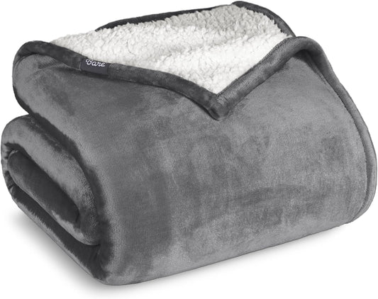 Bare Home Sherpa Fleece Blanket - King Size - Blanket for Bed, Sofa, and Couch - Warm & Lightweight - Fluffy & Soft - Reversible (King, Grey)