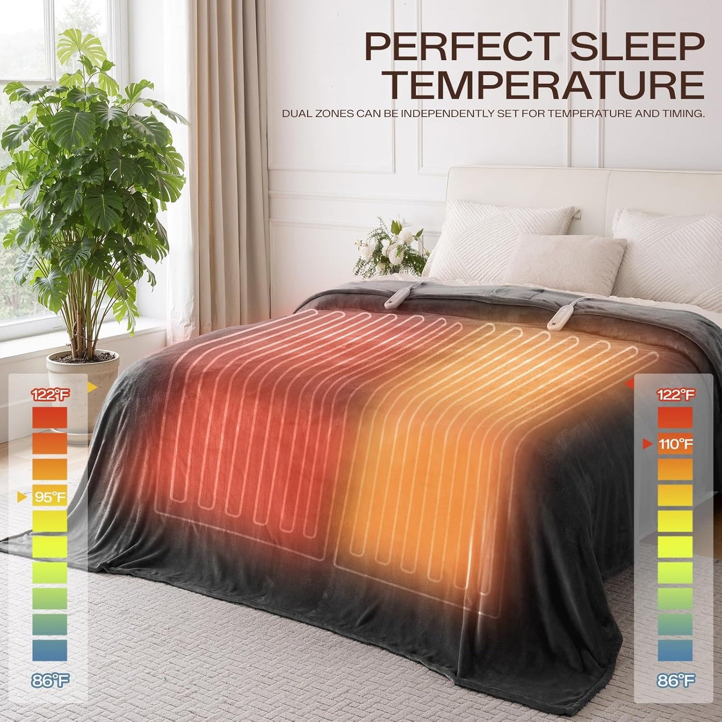 Heated Blanket King Size with Dual Control, Electric Blanket Double-Layer Flannel, Heating Blanket with 8 Heating Levels & 10 Hours Auto-Off Machine Washable, ETL Certification (Dark Grey, 100" x 90")