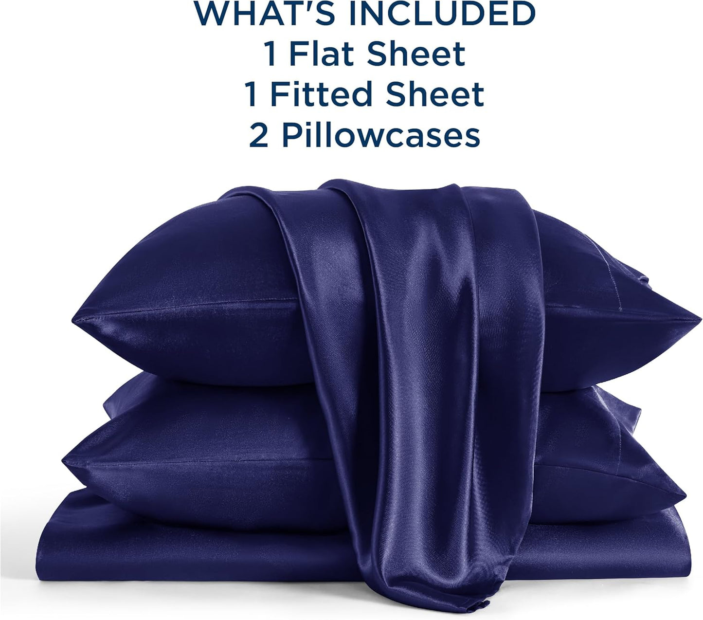Bedsure Satin Sheets Full Size - 4 Piece Silky Bedsheets with 15 Inches Deep Pocket Fitted Bedsheet,1 Flat Sheet, 2 Satin Pillowcases, Good for Hair & Skin (Full, Navy)