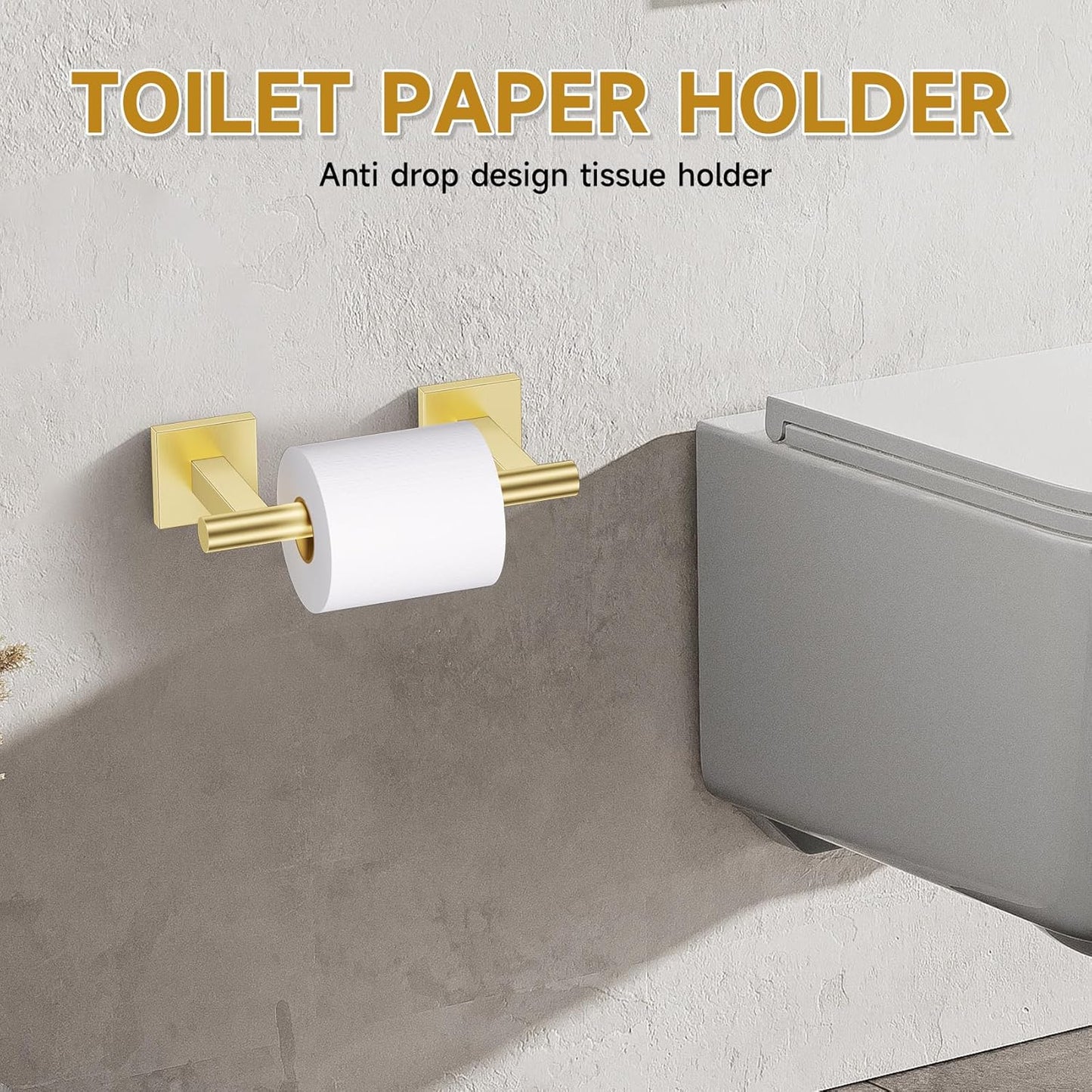 Brushed Gold Towel Bar Set, 5 Pieces Double Dase Toilet Paper Holder Bathroom Hardware Set, 23.6 Inch Stainless Steel Towel Racks for Bathroom Wall Mounted