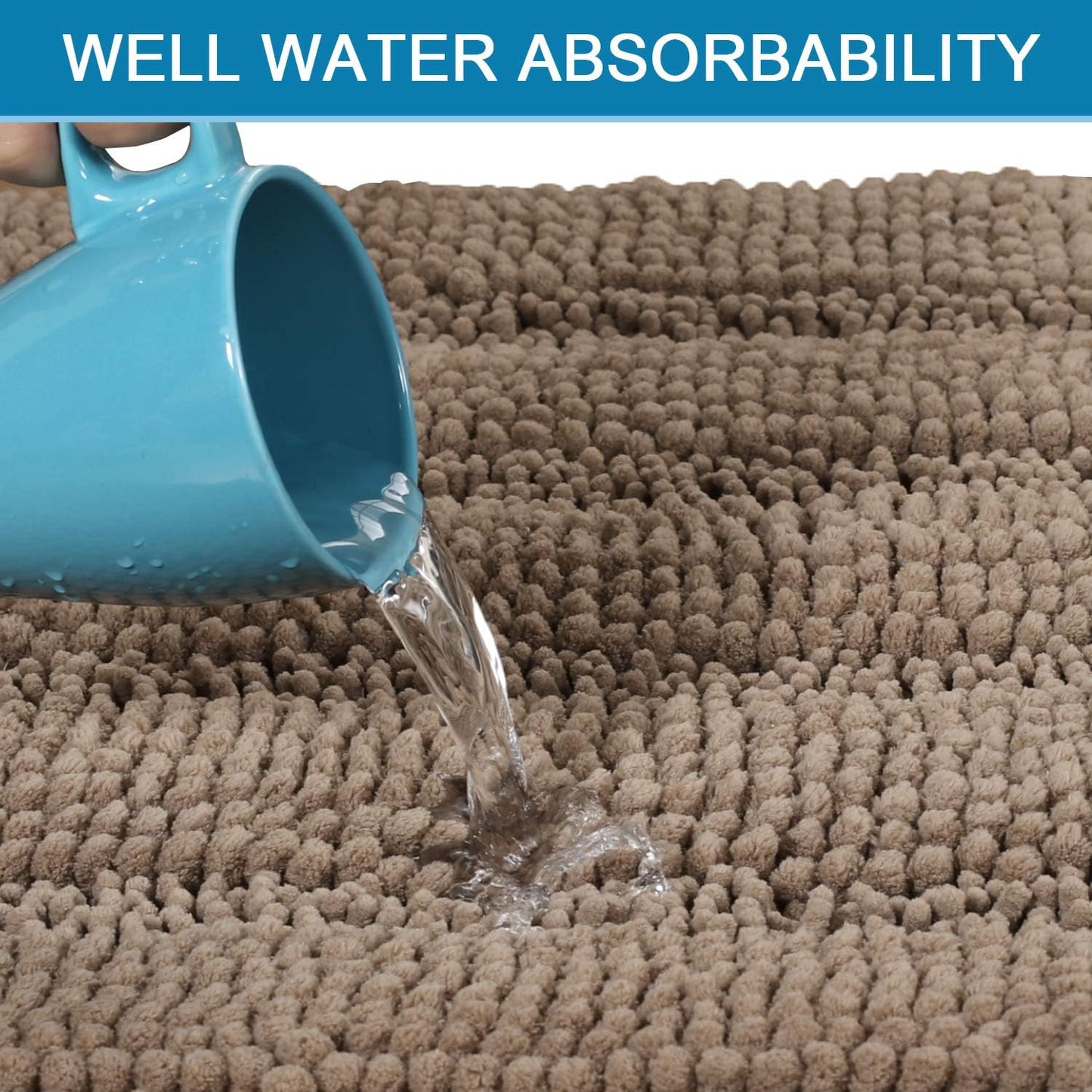 H.VERSAILTEX Bath Rugs for Bathroom Non Slip Bath Mats Extra Thick Chenille Striped Bath Rug Runners 47" x 17" Absorbent Fluffy Soft Shaggy Mats Dry Fast Plush Area Carpet for Bath Room - Taupe Brown