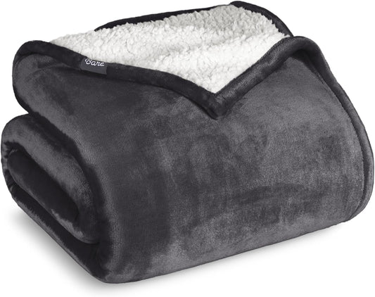 Bare Home Sherpa Fleece Blanket - Full/Queen Size - Blanket for Bed, Sofa, and Couch - Warm & Lightweight - Fluffy & Soft - Reversible (Full/Queen, Forged Iron Grey)