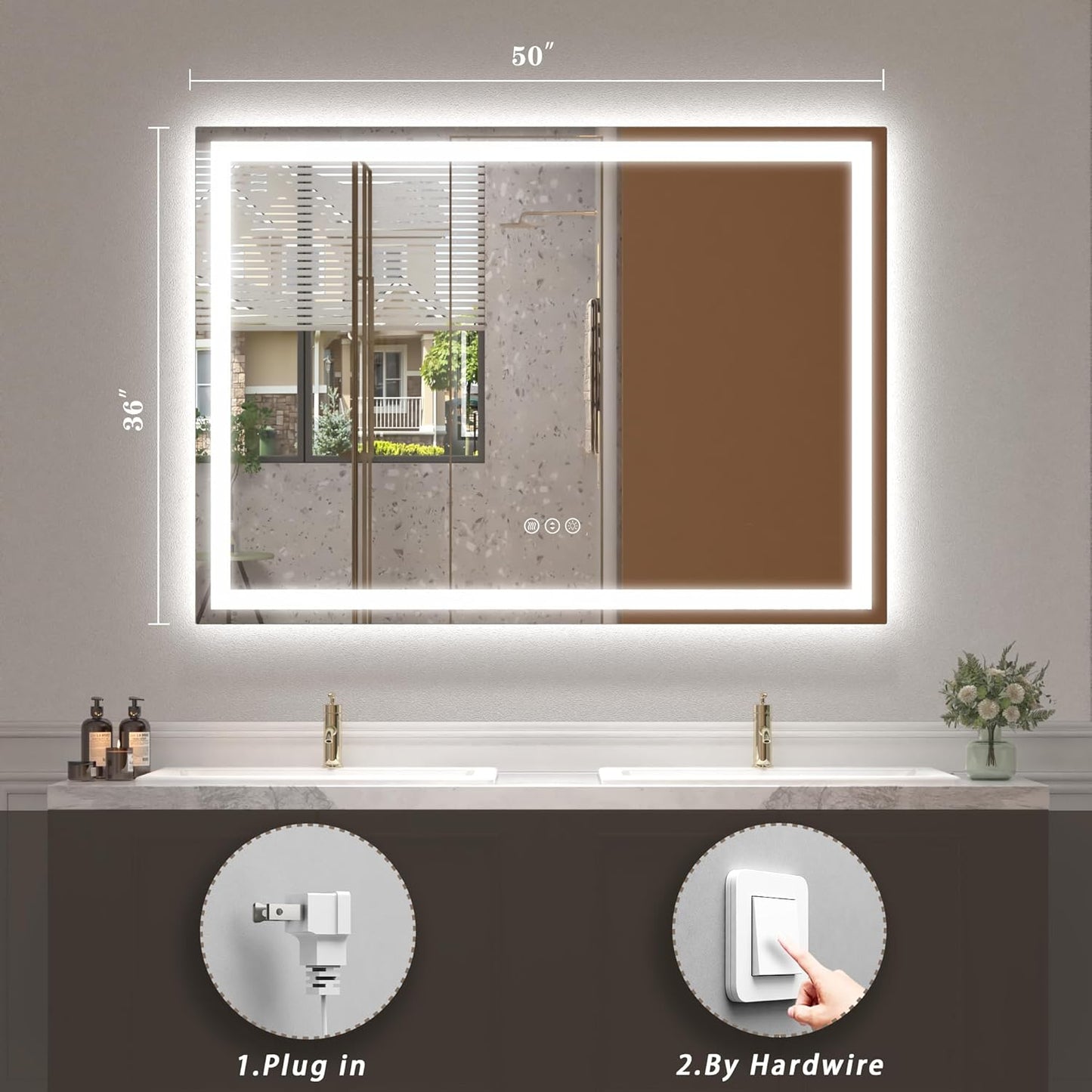 50x36 LED Lighted Bathroom Mirror for Wall, Large Vanity Mirror with Lights, Dimmable, Anti-Fog, Shatter-Proof, ETL Listed (Front lit + Backlit)