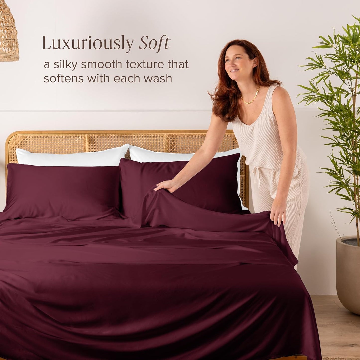 Bare Home 100% Rayon Made from Bamboo Luxury Twin XL Sheet Set - 3 Piece Bedding Set - Deep Pockets - Cooling & Breathable - Easy Fit - Soft Bedding Sheets & Pillowcases (Twin XL, Burgundy)