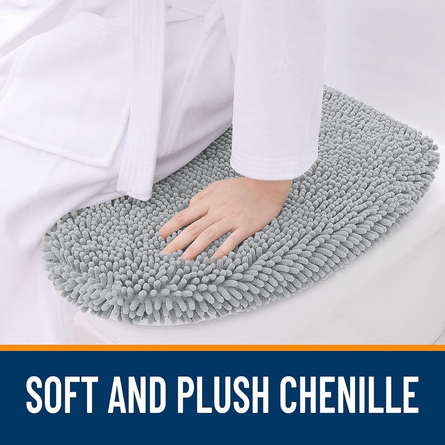 OLANLY Soft Chenille Bathroom Toilet Lid Cover, Machine Washable Seat Covers, 17.5x15, Stays in Place Rubber Backing, Fits Most Round, Elongated and Oblong Lids, Accessories Decor, Light Gray