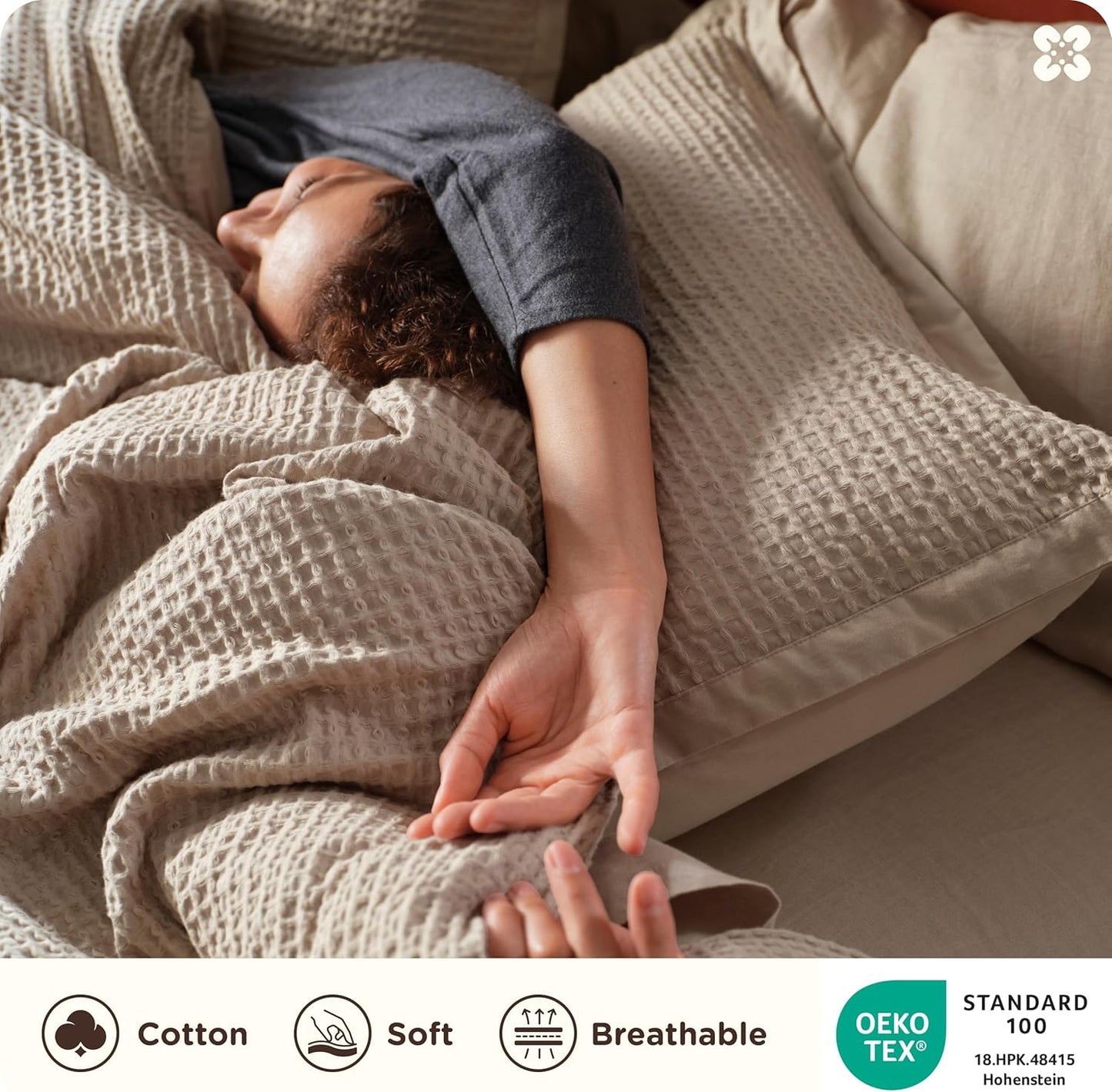 Bedsure Cotton Duvet Cover Set - 100% Cotton Waffle Weave Khaki Duvet Cover Oversized King Size, GentleSoft™ and Breathable Bedding Set for All Season, 3 Pieces, 120"x98"