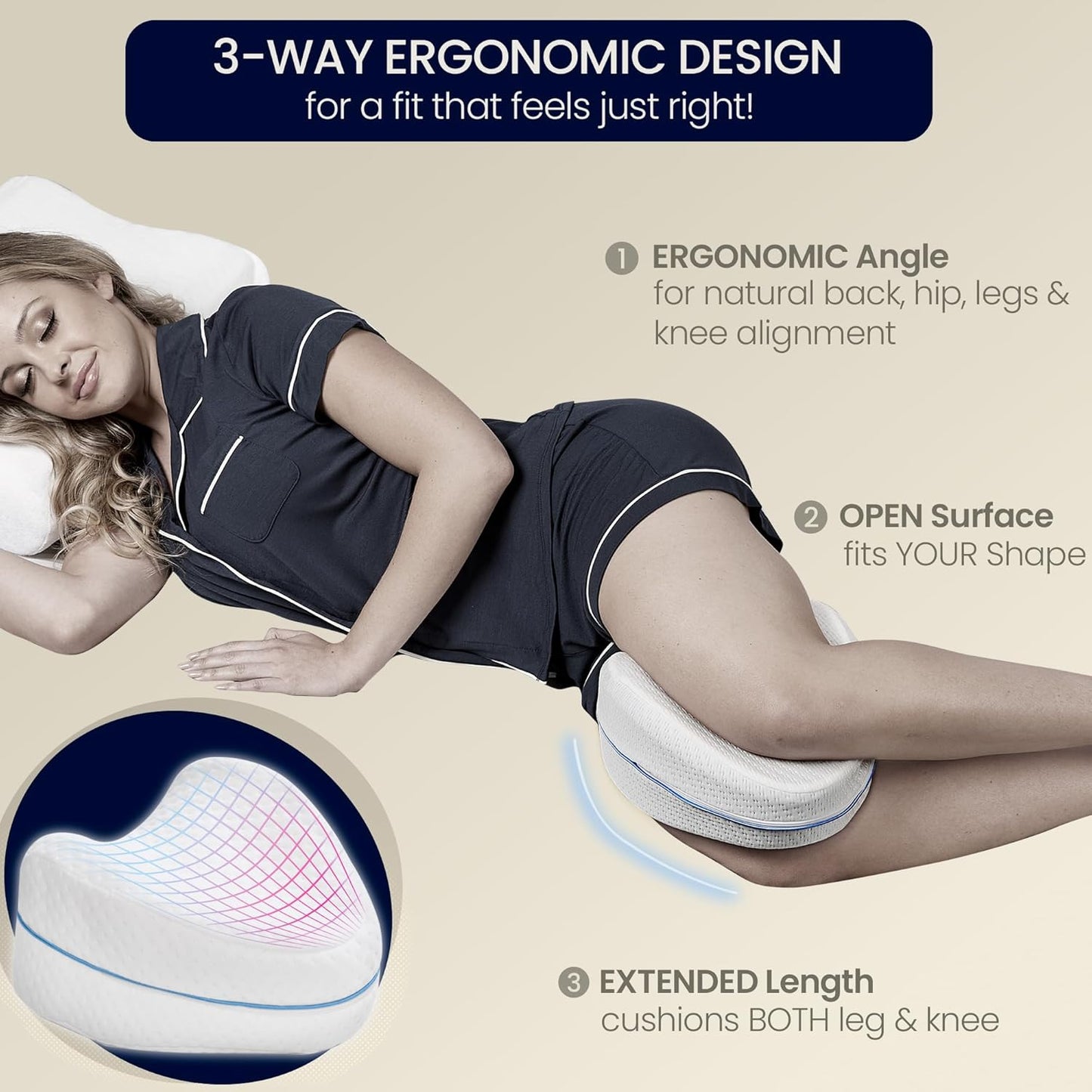 Contour Legacy Leg & Knee Foam Support Pillow for Side Sleepers Soothing Relief for Back, HIPS, Knees, Joints, Nerves & Muscles (2 Pack, Ventilated Memory Foam)