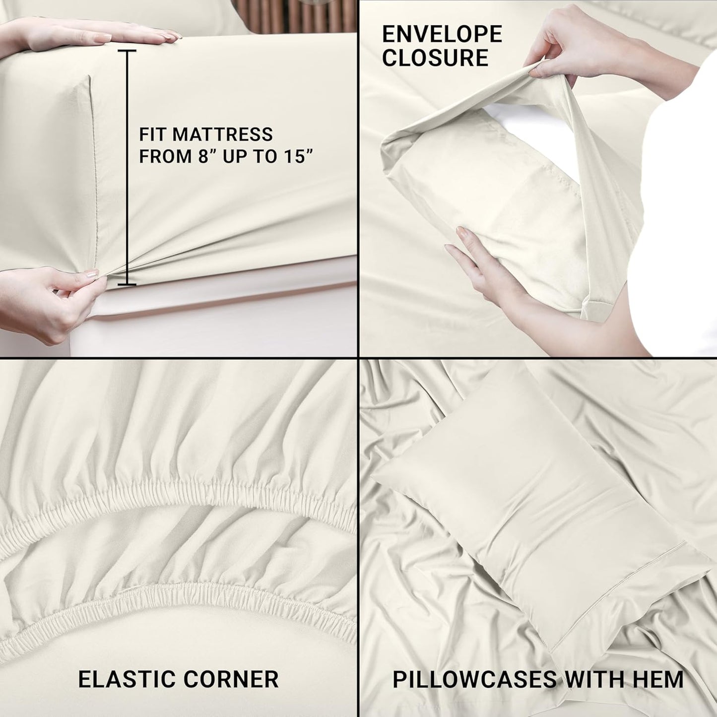 Utopia Bedding Twin Sheet Set – 3 Piece Bed Sheets for Twin Size Bed, Soft and Breathable Microfiber, Includes 1 Fitted Sheet, 1 Flat Sheet and 1 Pillowcase (Ivory)
