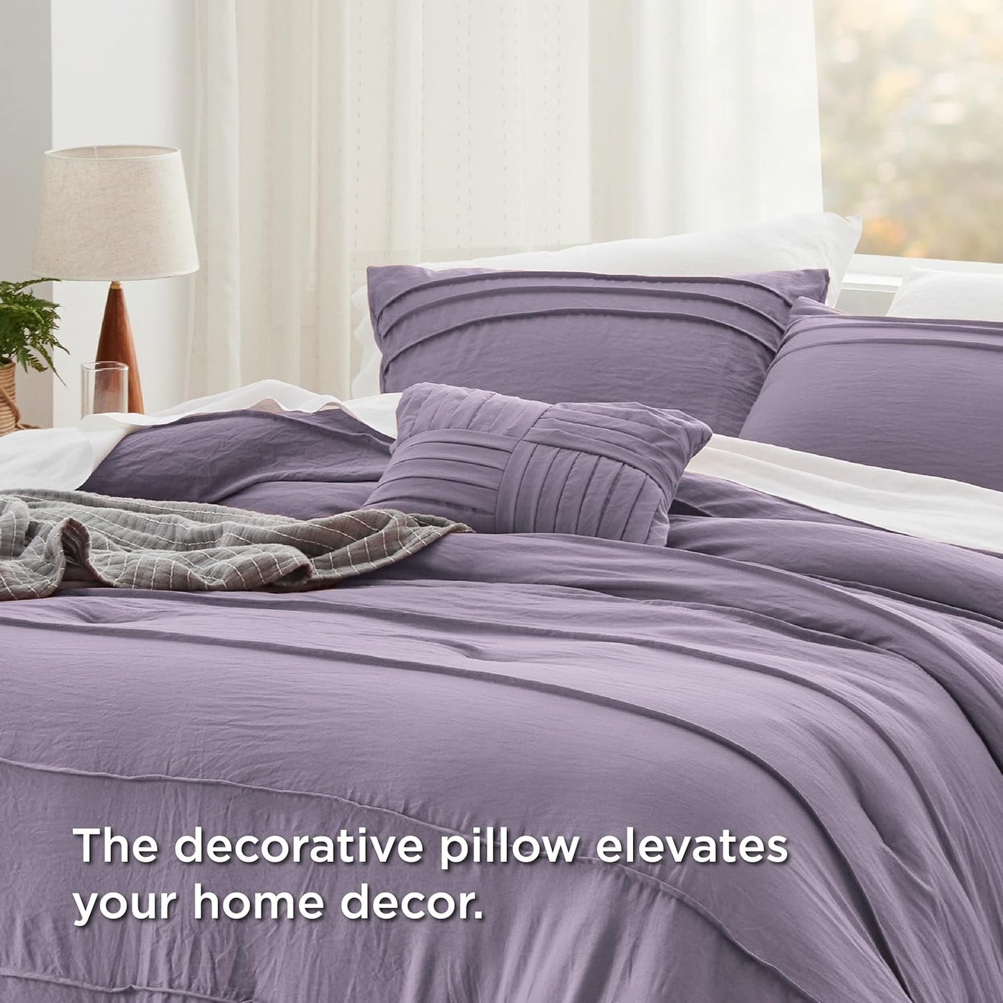 Bedsure Purple King Size Comforter Set - 4 Pieces Pinch Pleat Bed Set, Down Alternative Bedding Sets for All Season, 1 Comforter, 2 Pillowcases, 1 Decorative Pillow