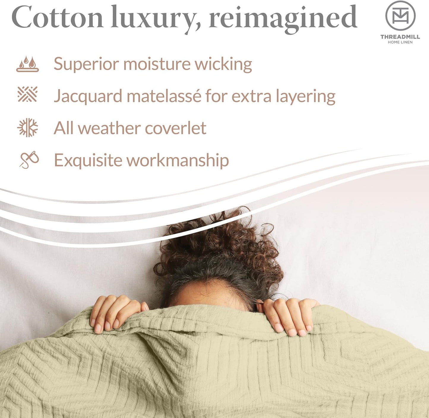Threadmill Luxury Cotton Blankets for Twin Size Bed | All-Season 100% Cotton Twin Blanket for Bed | Aster Jacquard Lightweight, Soft & Cozy Coverlet, 350GSM, 68x90 inches | Sage Green