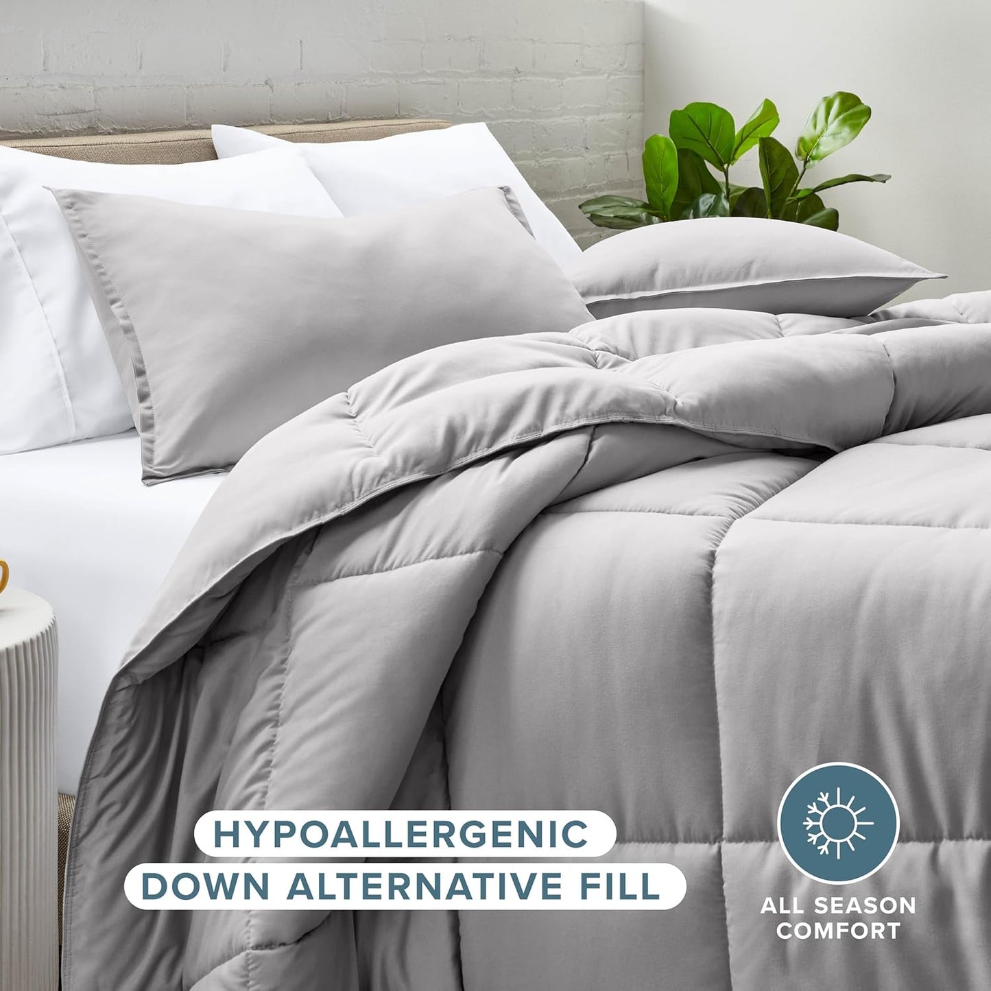 Bare Home Comforter Set - Oversized Queen Size - Ultra-Soft - Goose Down Alternative - Premium 1800 Series - All Season Warmth (Oversized Queen, Light Grey)