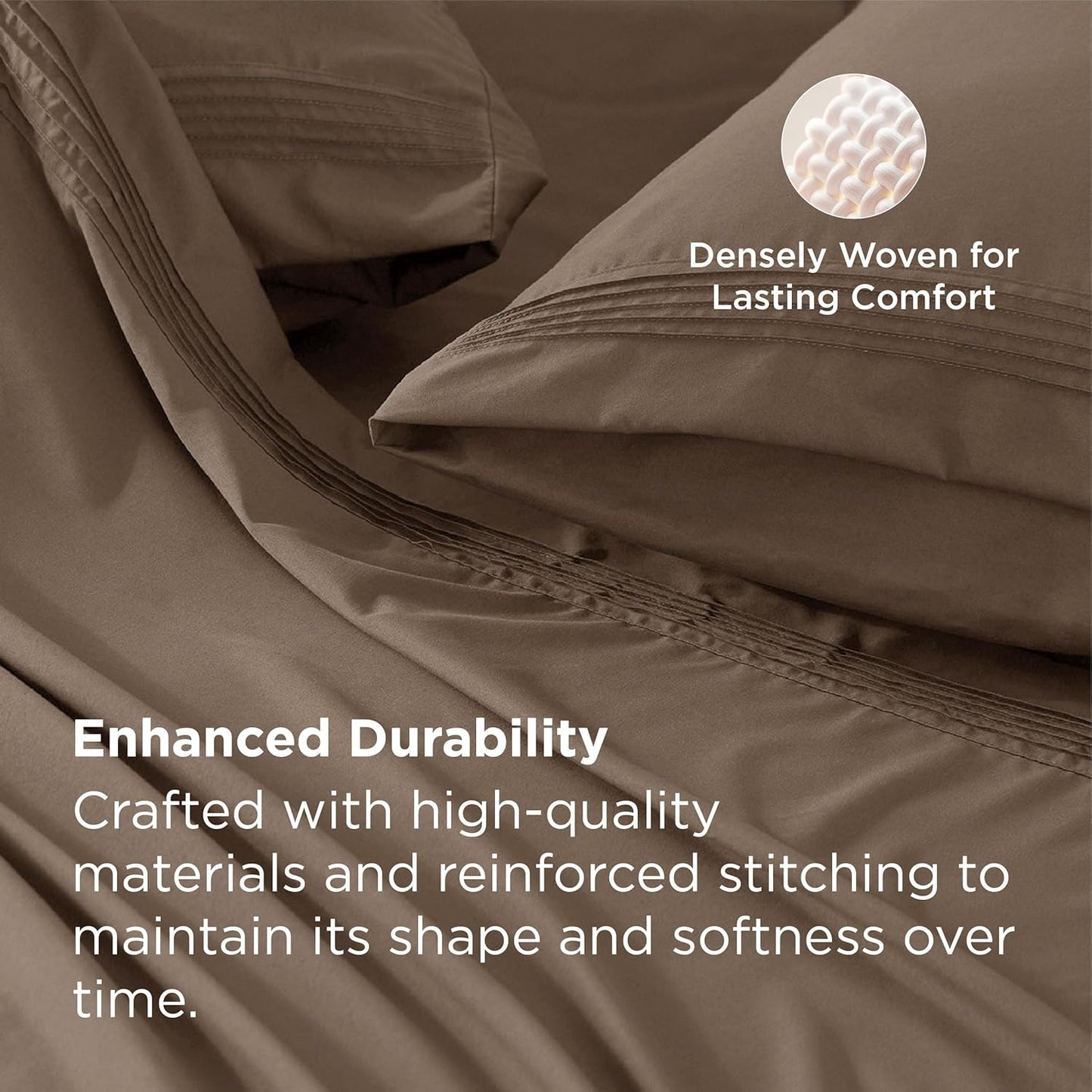 Bedsure Deep Pocket Queen Sheets Set - Fits Mattresses Up to 21 Inches Thick - 4 Piece GentleSoft Bed Sheets, Moisture Wicking, Soft & Cooling Bedsheet & Pillowcases, Easy & Secure Fit, Light Brown