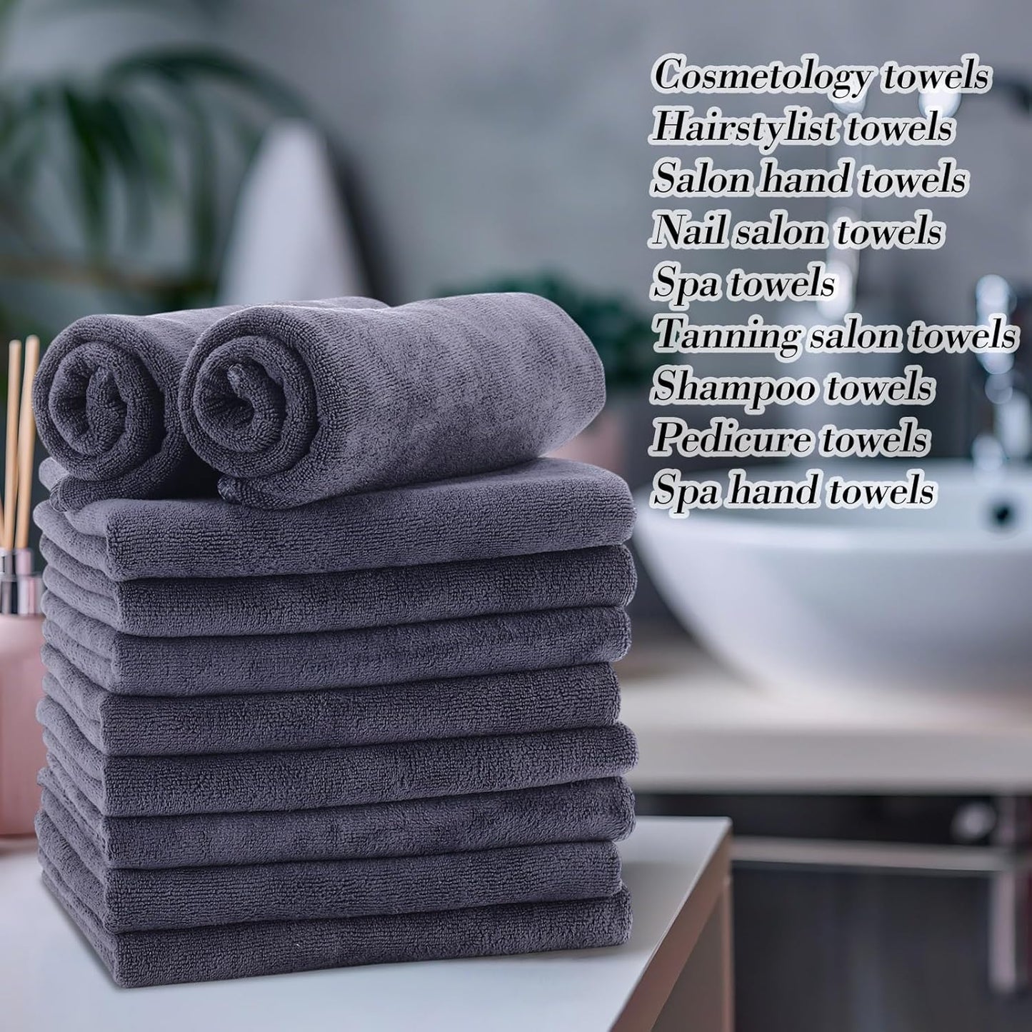 Shimeyao Bleach Proof Towels Microfiber Absorbent Resistant Hair Hand Towels Bulk Quick Dry for Barber Gym Bath Spa Shaving(50 Pack,Grey,Classic)