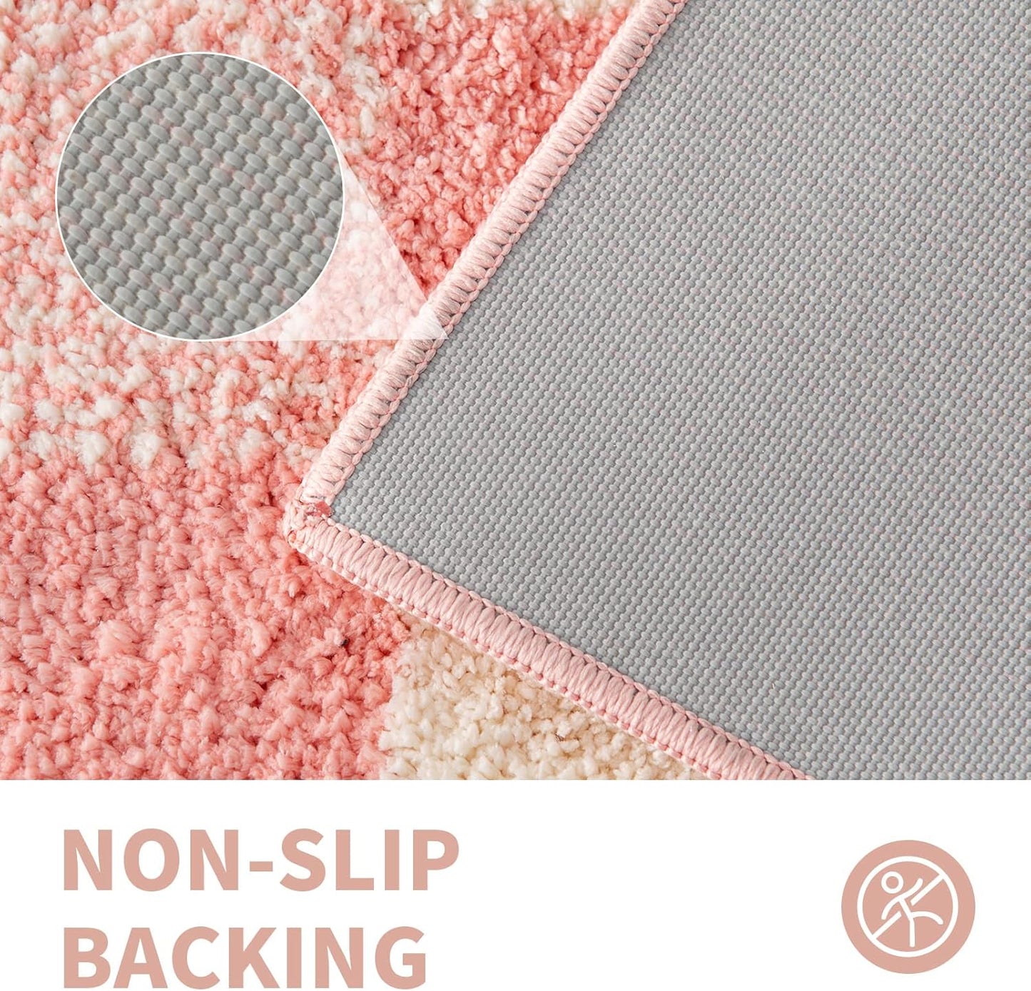 CozeCube Checkered Bath mats Non Slip, Plush Shaggy Bath Rugs for Bathroom Washable, Buffalo Plaid Bath mat, Pink Christmas Bathroom Rugs, Blossom Pink, 47" x 24"