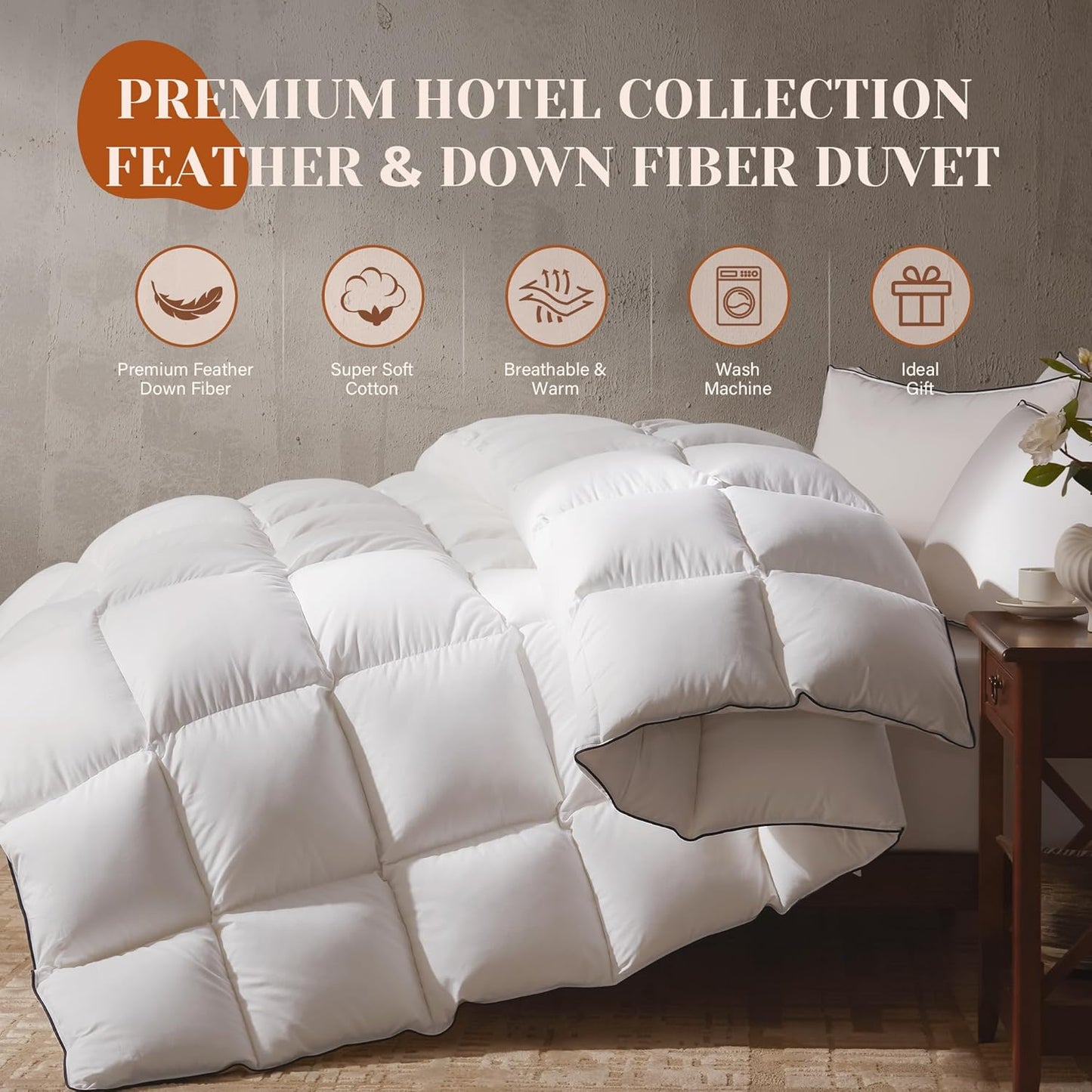 Goose Feather Down Fiber Cotton Comforter Oversize King Size, Ultra-Soft Duvet Insert, Hotel Collection White Quilted Comforter, All Season Bedding Comforter with 8 Corner Loops, 116x98 Inch