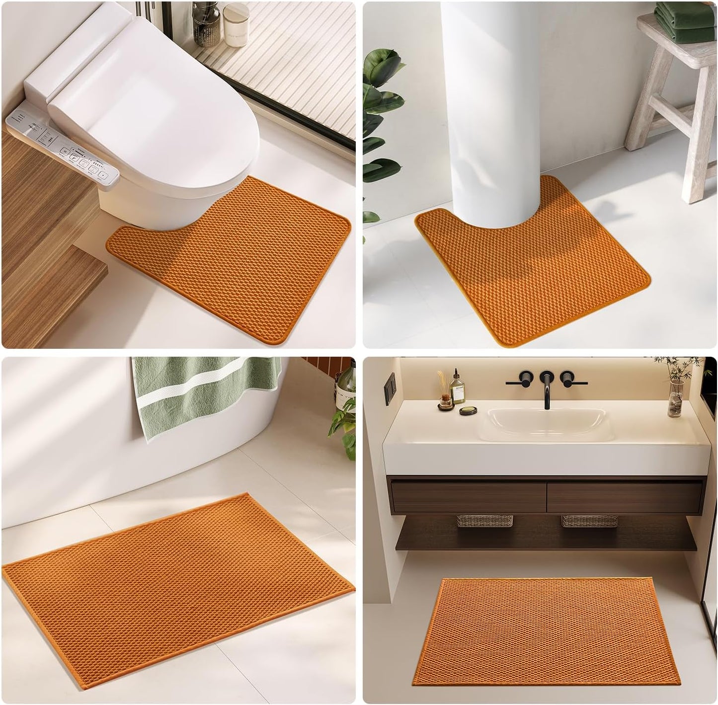 Bathroom Runner Rugs, Long Bath Mat Runner Washable Thin Quick Dry Low Pile Bathroom Runner Rugs Non Slip, Orange 16"x60"