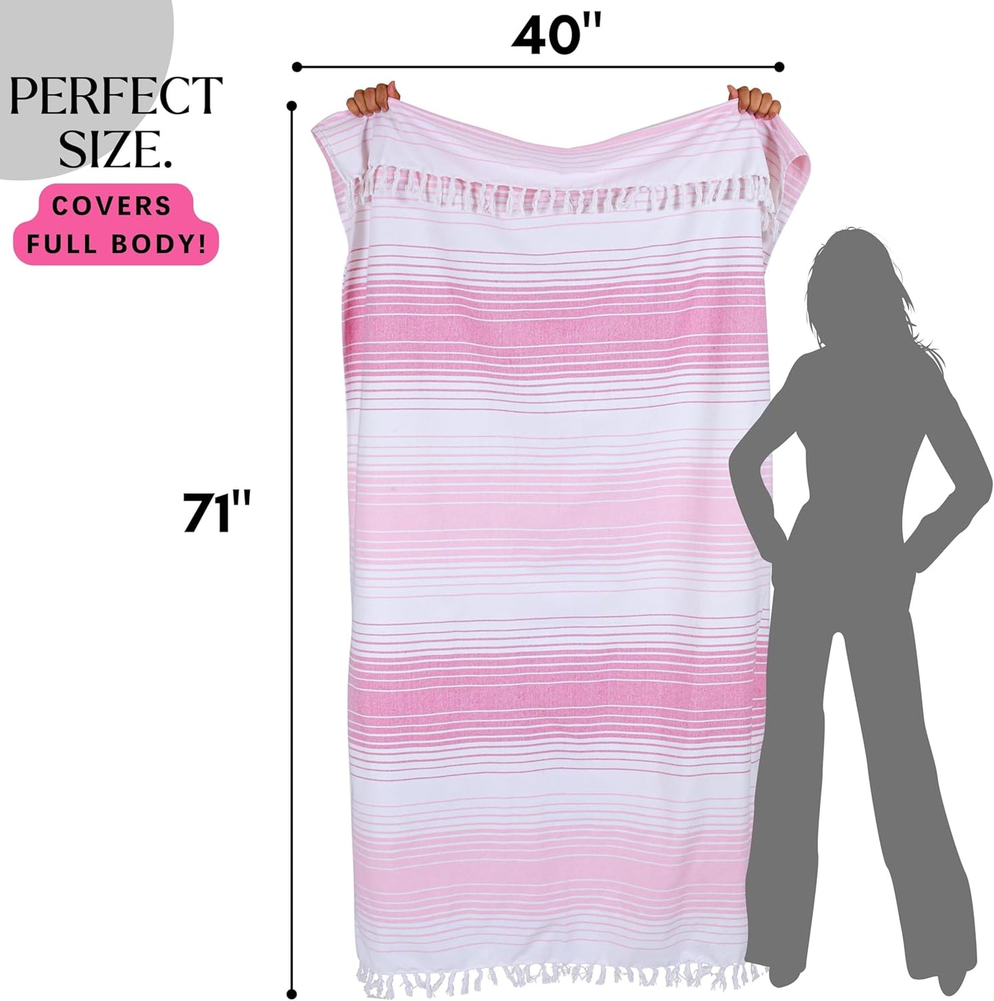 Native Fab Oversized Beach Towel, 4 Pack, 40x71 inches 100% Cotton Turkish Peshtemal for Adults,Soft & Absorbent, Extra Large Beach Towel for Hammam Spa Beach Blanket Bath, Cabana Strips, Multi Color