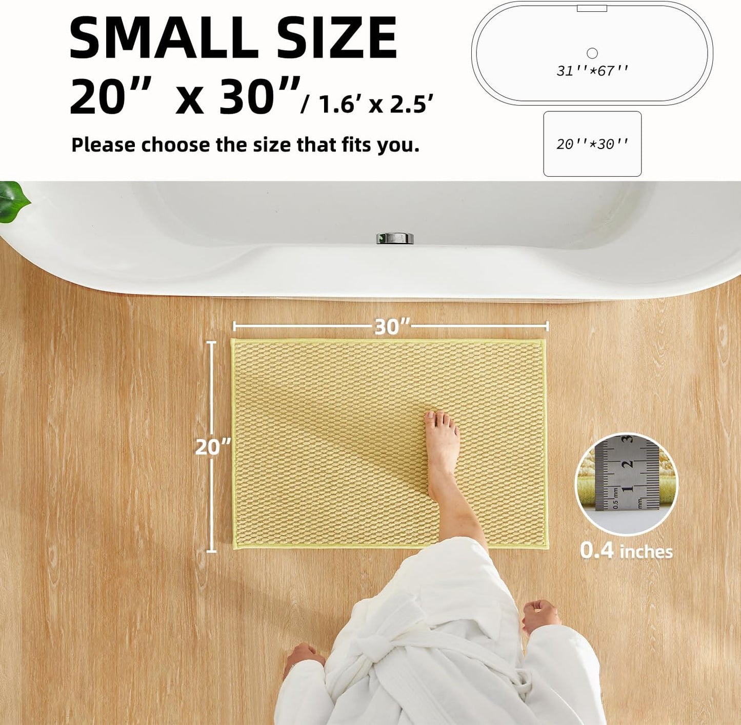 Bathroom Rugs Non Slip Washable, Super Absorbent Thin Bath Mat Small Quick Dry Low Pile Bathroom Rug, Yellow 20"x30"