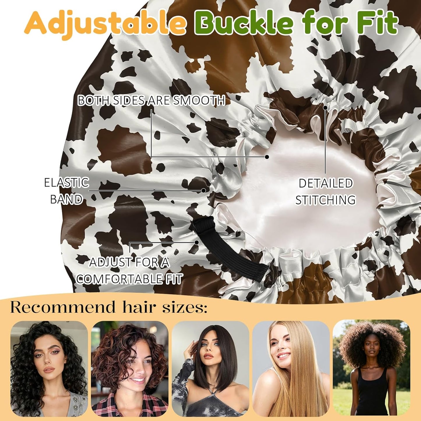 2 PCS Bonnets for Women Girls Satin Hair Bonnet Silk Adjustable Elastic Double Layer Hair Wrap Sleep Cap Comfort Cute-Cowhide Leaf