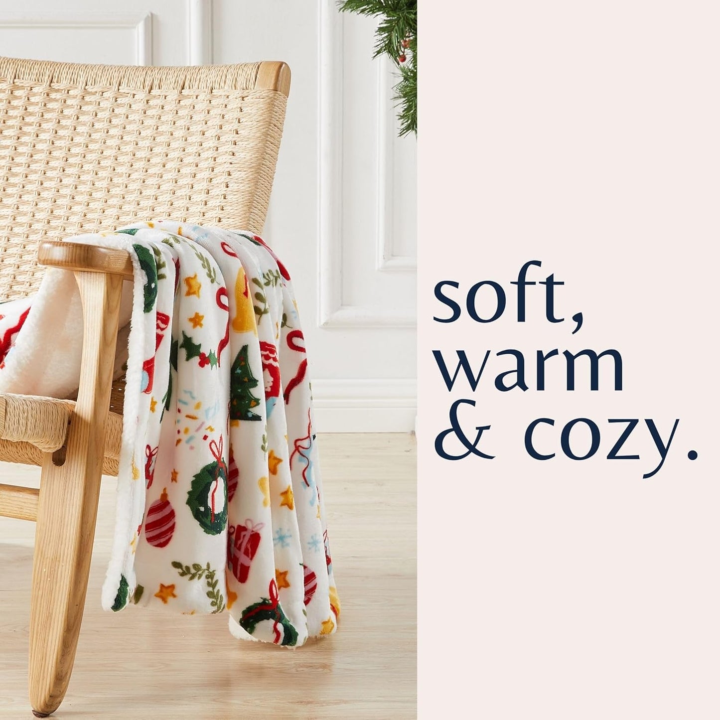 Fleece/Sherpa Christmas Throw - Super Soft Holiday Printed Blanket for Couch, Chair, or Bed - Cozy, Luxurious Plush - 50" x 60", Holiday Cats