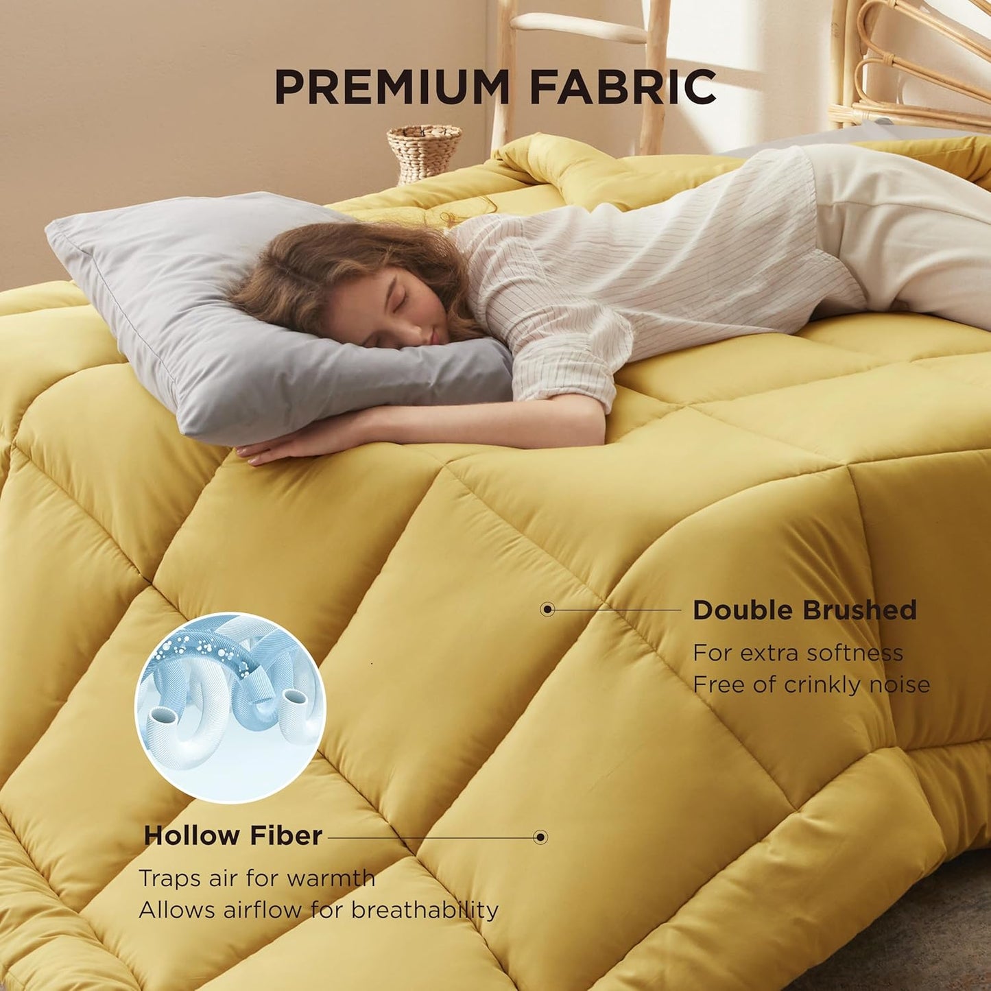 Bedsure Comforter Duvet Insert - Quilted Comforters King Size, All Season Duvet, GentleSoft Down Alternative Bedding, with 8 Tabs, Gifts for Women/Men, Mustard Yellow, King 90 x 102 Inches