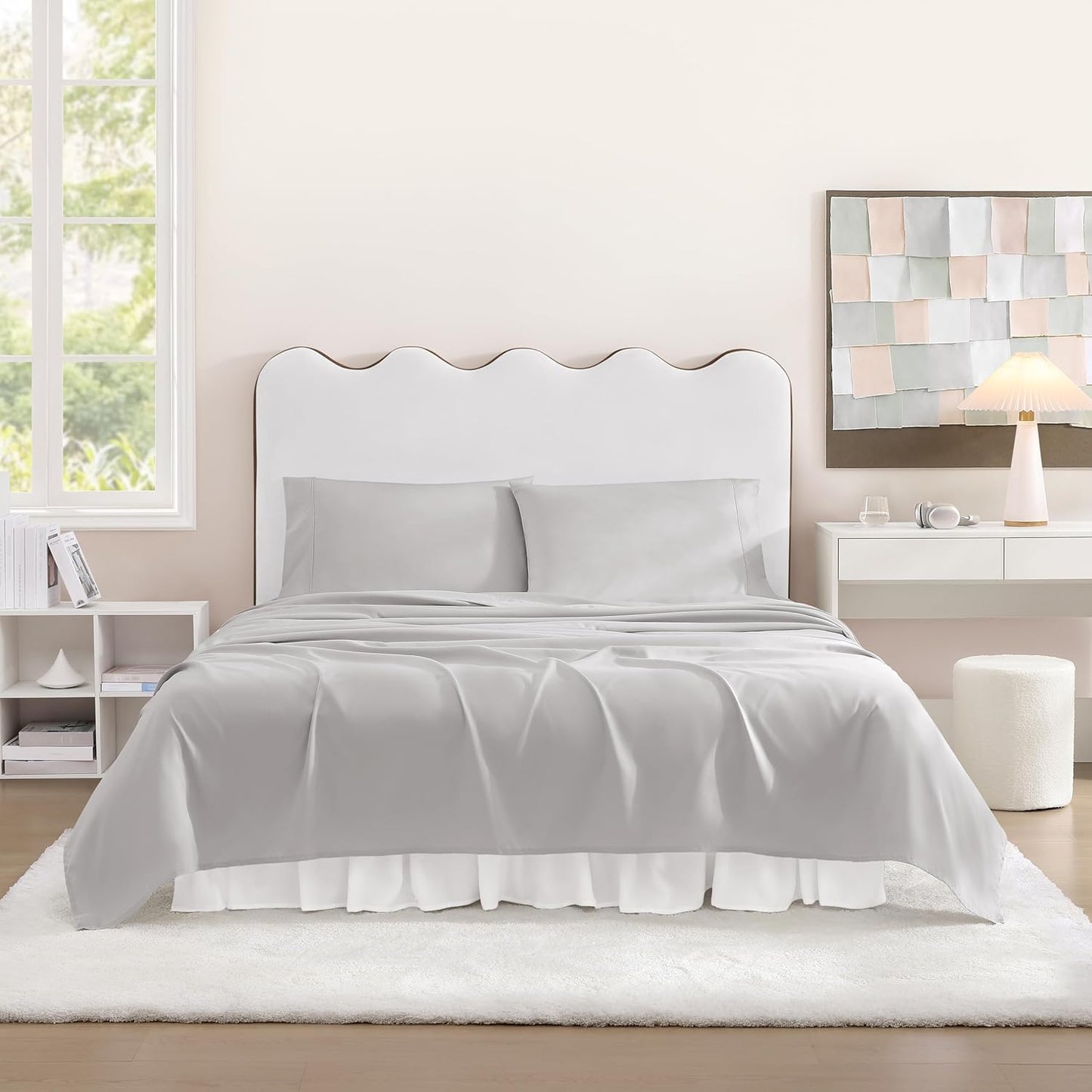 UGG Full XL Sheet Set 4-Piece Luxury Cooling Sheets Deep Pockets Premium Bedding with 2 Pillow Shams Machine Washable, for Dorm Essentials & College Bedding, Full XL, Stone Grey (Hedi)