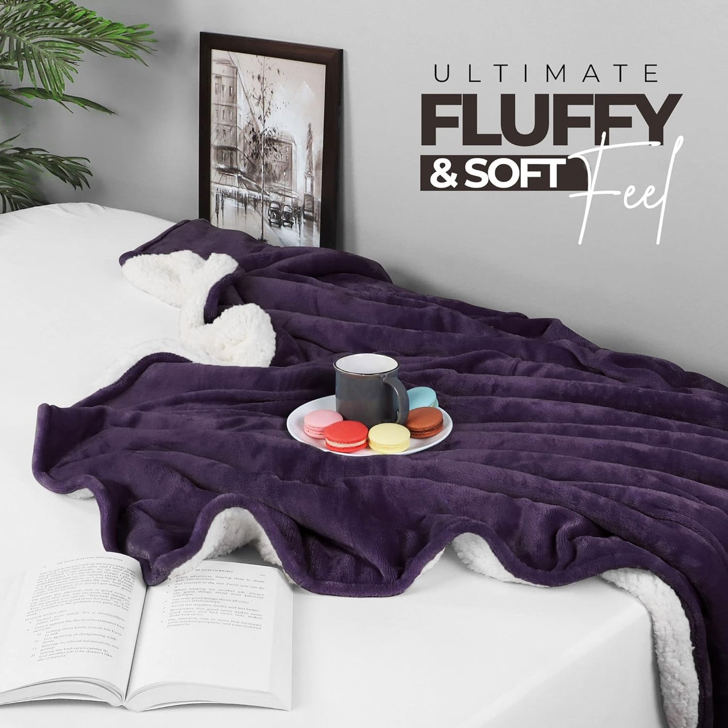 Utopia Bedding Sherpa Blanket California King Size (Plum, 102x96 Inches) - Soft Plush Fleece Reversible Blanket for Bed, Sofa, Couch, Camping and Travel