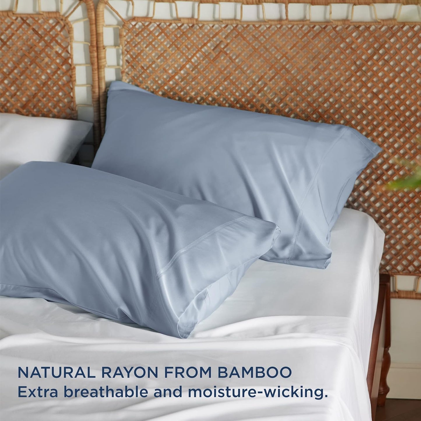 Bedsure Pillow Cases Queen, Cooling Pillow Cases, Rayon Derived from Bamboo Grey Blue Pillowcases Queen Size Set of 2, Soft & Breathable Bedding Pillow Covers with Envelope Closure, 20x30 Inches