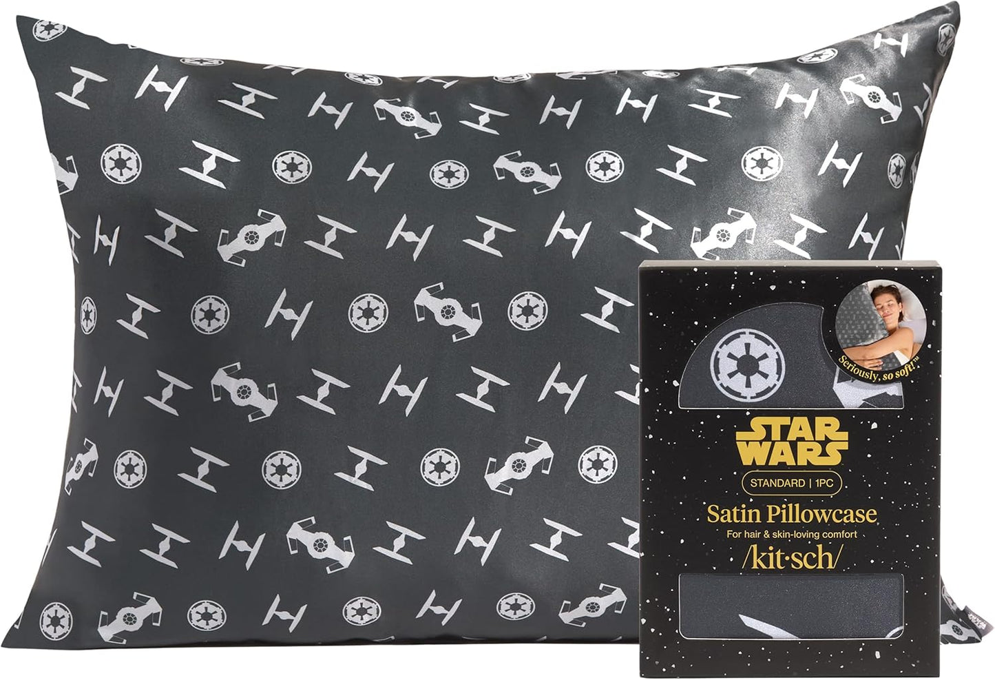Kitsch x Star Wars Galactic Empire Satin Pillowcase | Satin Pillowcase with Zipper, Better Than Silk Pillowcase | Frizz-Reducing Pillow Case for Hair & Skin Care, Cooling & Breathable - Standard