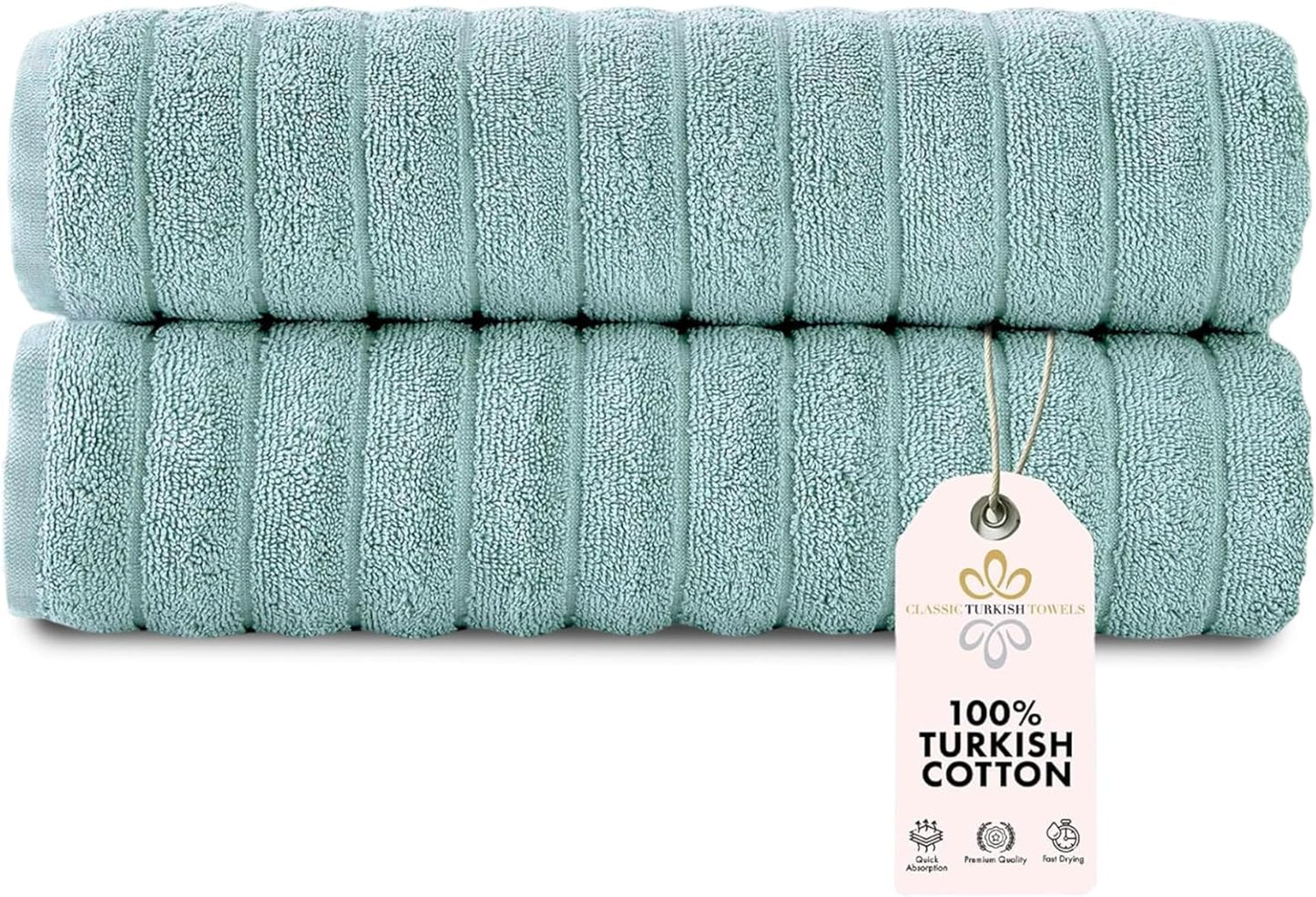 Classic Turkish Towels CTT Premium 2 Pack Bath Towels Set, Made with 100% Turkish Cotton, Spa & Hotel, Quick Drying Towels, Absorbent & Comfy | 27"x54" (Spa Green)