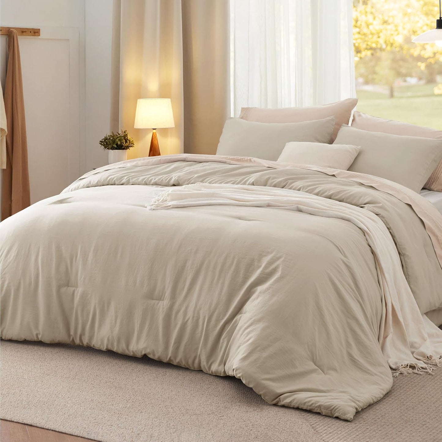Bedsure King Size Comforter Set, Sand Soft Prewashed Bedding for All Seasons, 3 Pieces GentleSoft™ Warm Down Alternative Bed Set, 1 Lightweight Comforter (104"x90") and 2 Pillowcases (20"x36")