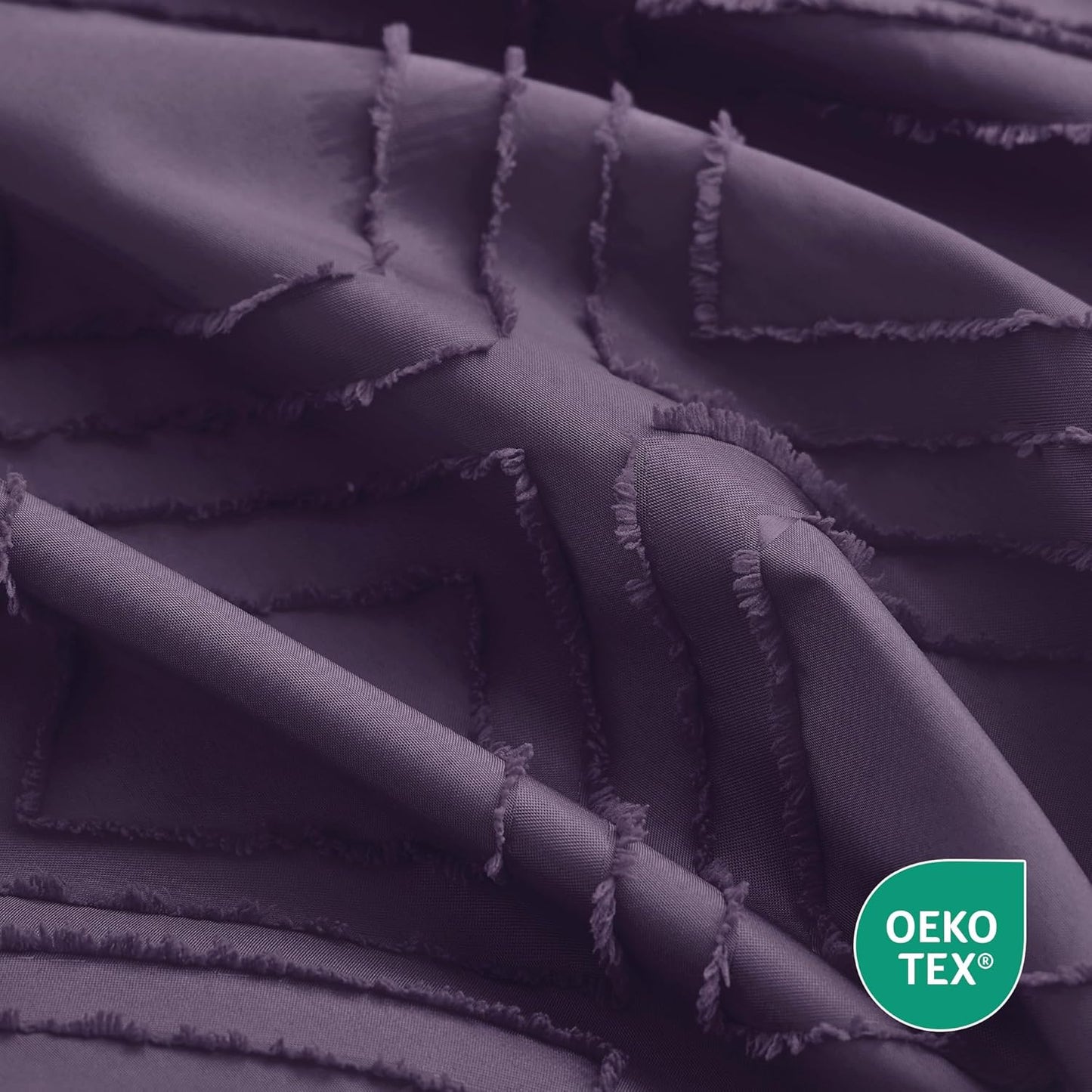 JELLYMONI Duvet Cover Twin Size Purple - 3PCS Boho Duvet Cover Set Plaid Polyester Tufted Bohemian Jacquard Knit Textured Comforter Cover 68×90in Rhombic Geometric Pattern Corner Ties & Zipper