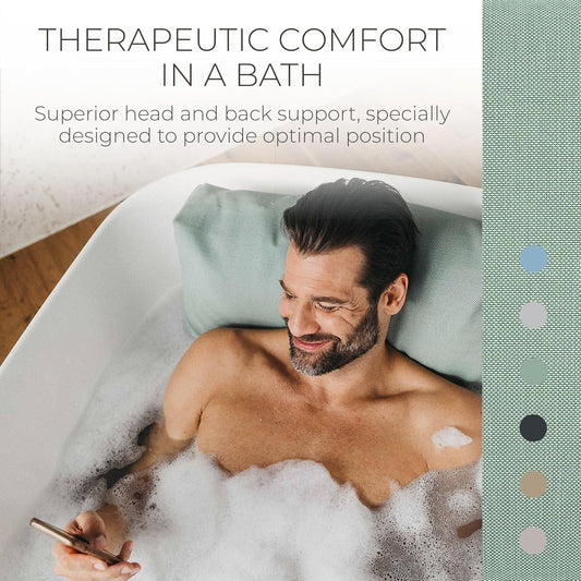 BADESOFA® Luxury Bath Pillow S - Ultra Comfortable & Quick-Drying Bath Back Pillow - Washable Full Body Bath Pillow for Bathtub - Therapeutic Head and Neck Support - Luxury Spa Cushion in Green