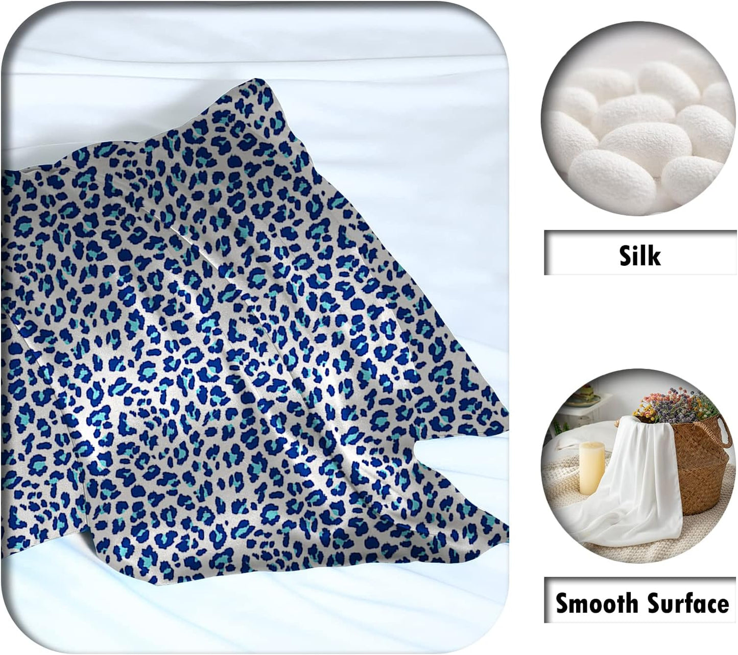 Mulberry Silk Pillowcase for Hair and Skin Standard Size Leopard Print Silk Pillow Cases with Zipper Soft Breathable Smooth Cooling Silk Pillow Covers for Sleeping (Blue Leopard,20"X 26",1Pcs)