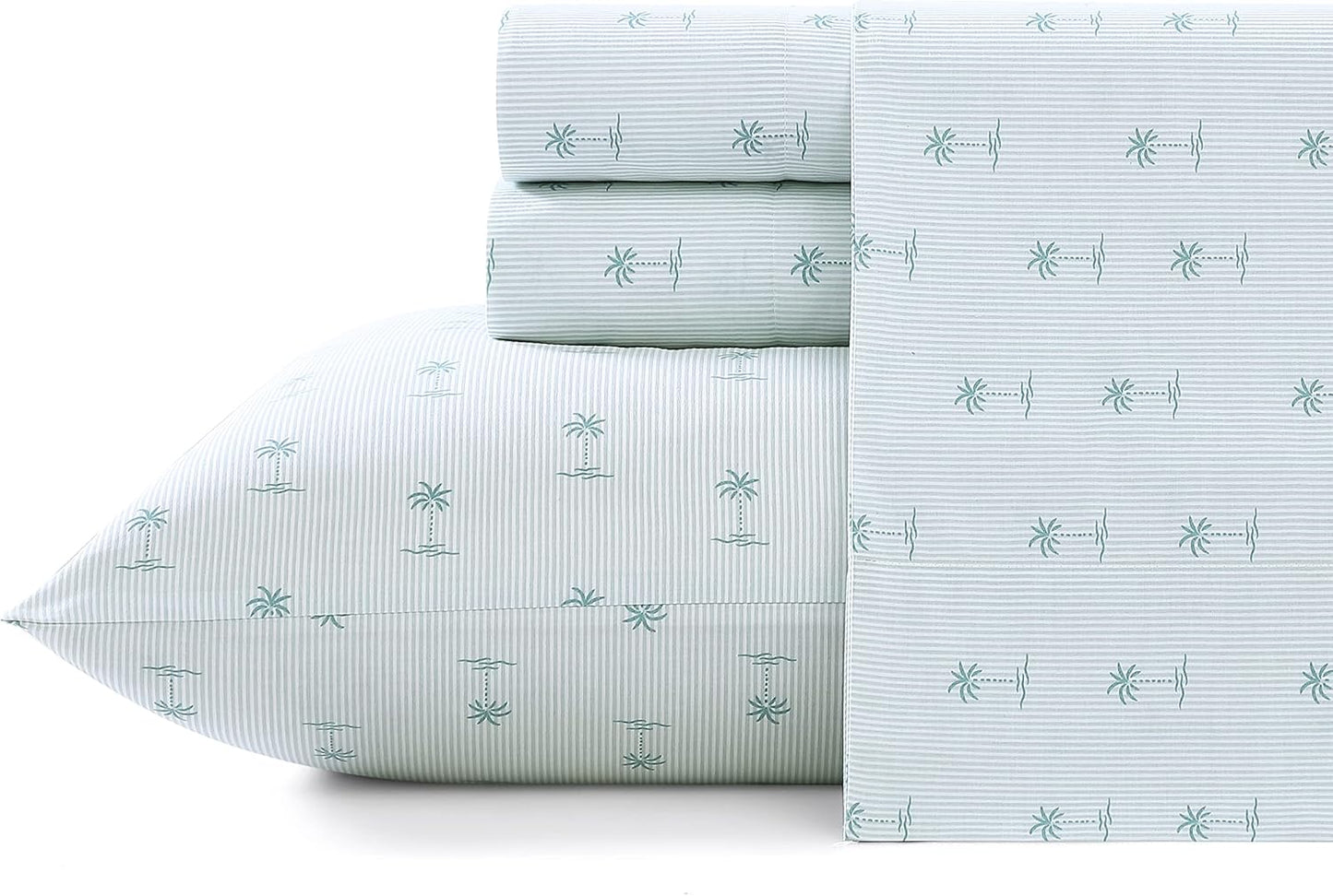 Tommy Bahama - Queen Sheets, Cotton Percale Bedding Set, Crisp & Cool, Stylish Bedding Set (Kaw Palms Blue, Queen)