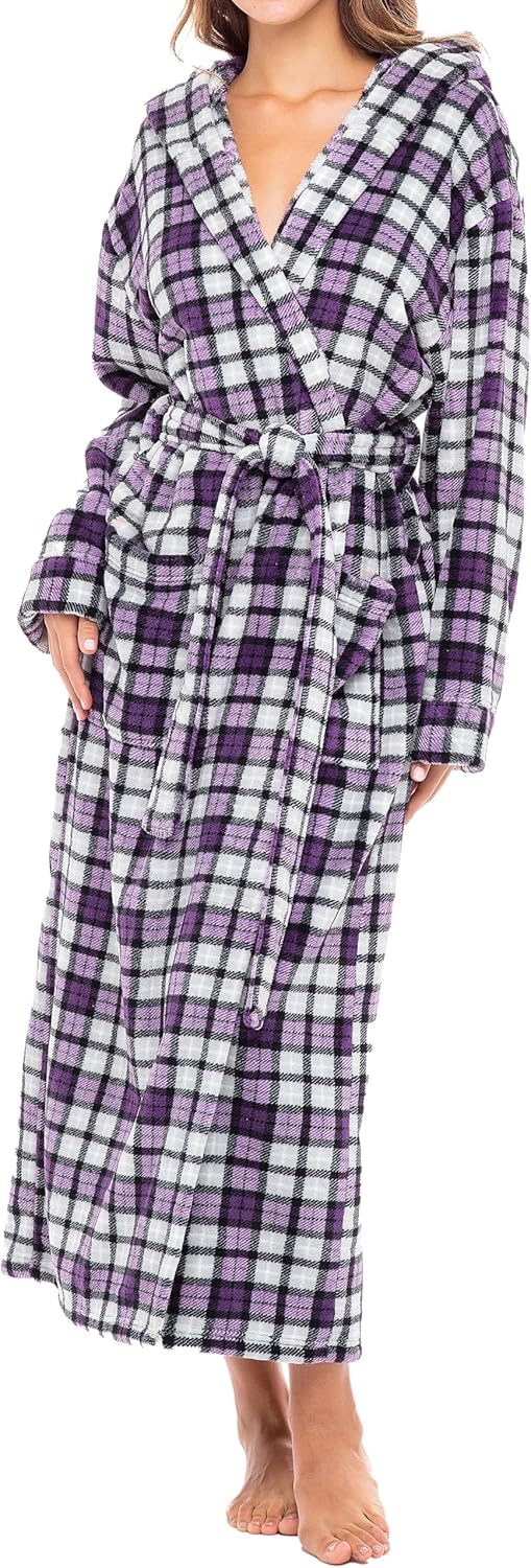 Alexander Del Rossa Womens Robe, Long Plush Bathrobe with Hood, Hooded Robes for Women Plus Size Bath Robe