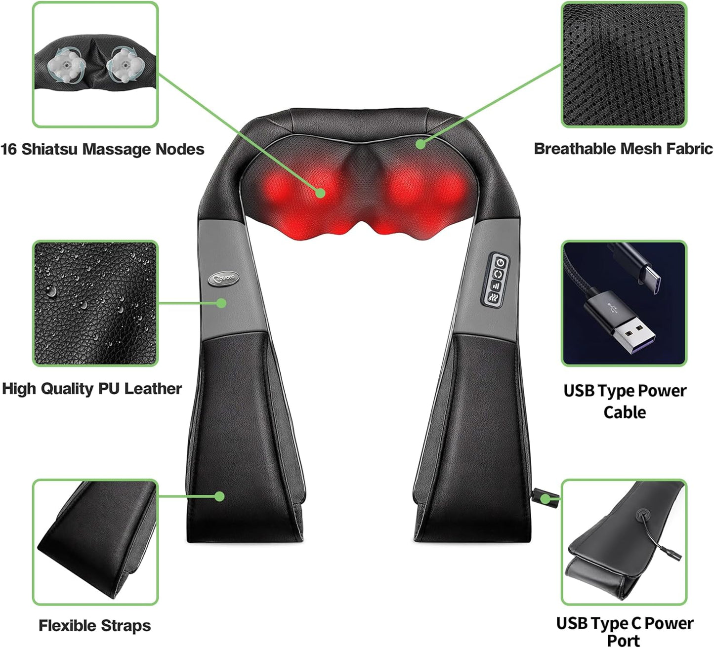 cotsoco Neck Massager, Shiatsu Neck and Back Massager with Heat for Pain Relief, Deep Tissue 3D Kneading Massage Pillow, Relaxation Gifts for Men and Women, Gifts for Dad, Elderly, Wife（Dark Gray）