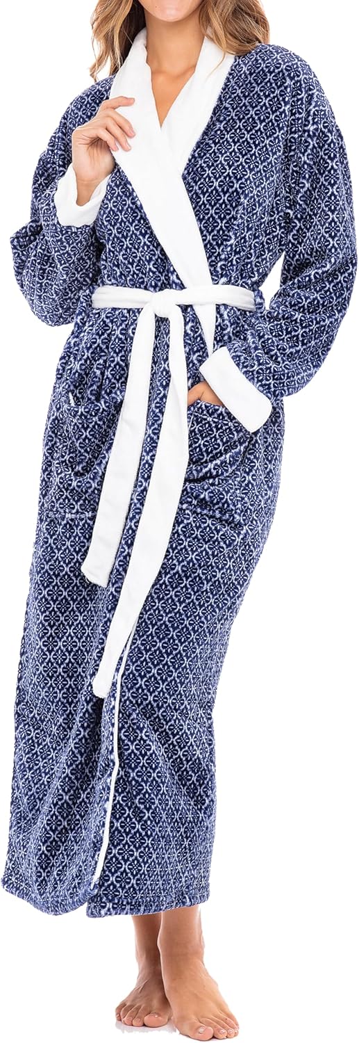 Alexander Del Rossa Plush Robe for Women, Long Fleece Winter Bath Robe, Plus Size