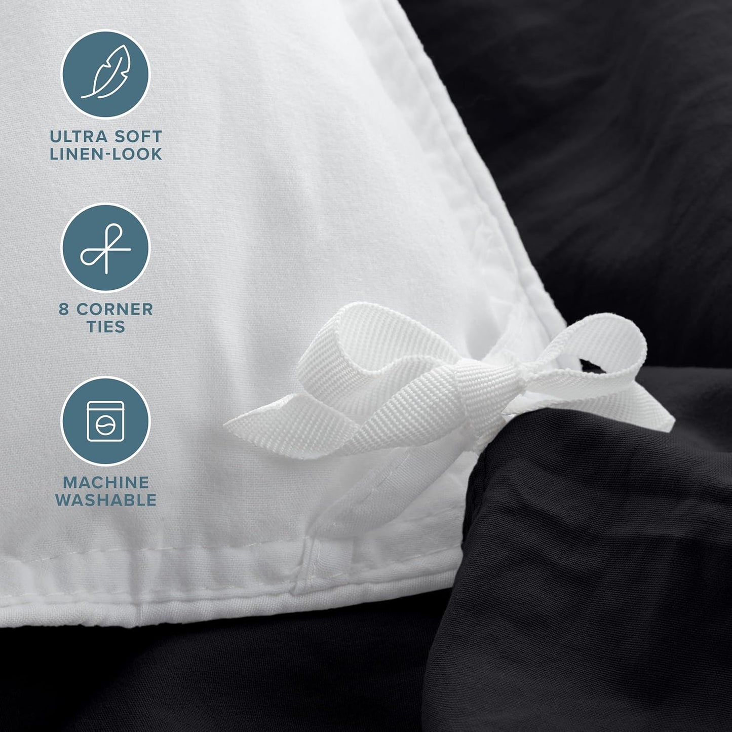 Bare Home Microfiber Duvet Cover Set - Ultra Soft Washed Microfiber - Full Size - Linen-Like Look - Easy Care - Breathable Fabric - Our Softest Duvet Cover Set (Full, Black)