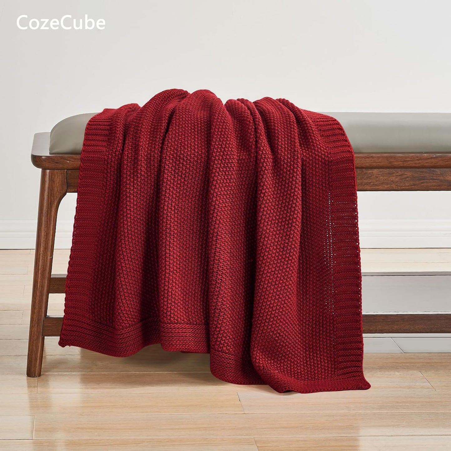 CozeCube Christmas Red Throw Blanket for Couch, Soft Cozy Cable Knit Throw for Bed Sofa Living Room, Lightweight Warm Decorative Farmhouse Christmas Blanket, 50"x60", Red